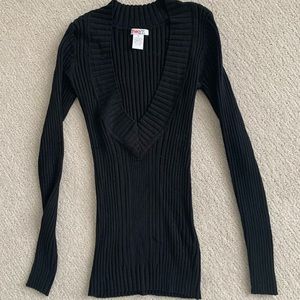 Deep V Stretch Ribbed Sweater